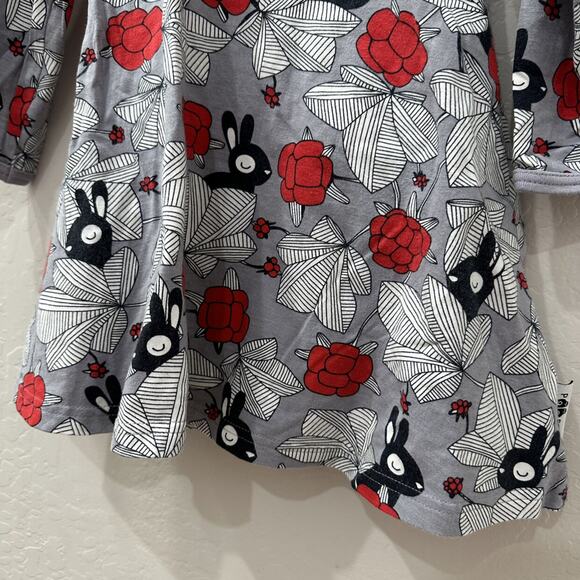 Paapii Grey Bunnies & Red Floral Long Sleeve Dress - Picture 4 of 7